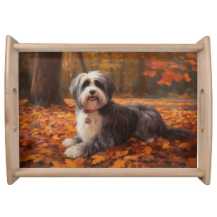Havanese in Autumn Leaves Fall Inspire Serving Tray