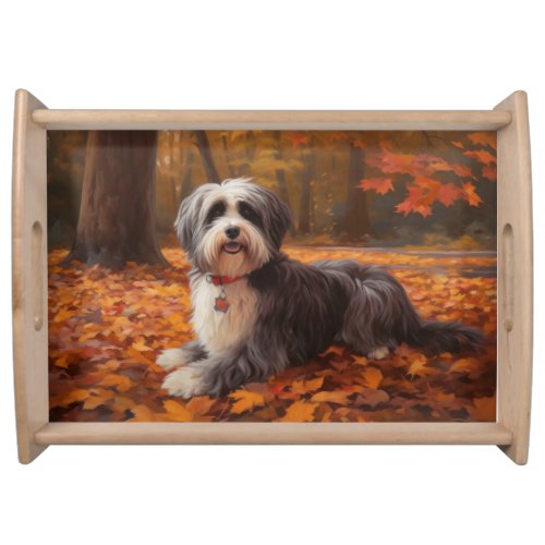 Havanese in Autumn Leaves Fall Inspire  Serving Tray