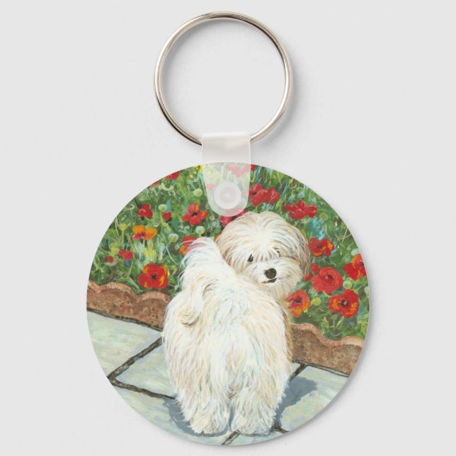 Havanese n Poppies Christmas Gifts and Cards Keychain (Front)