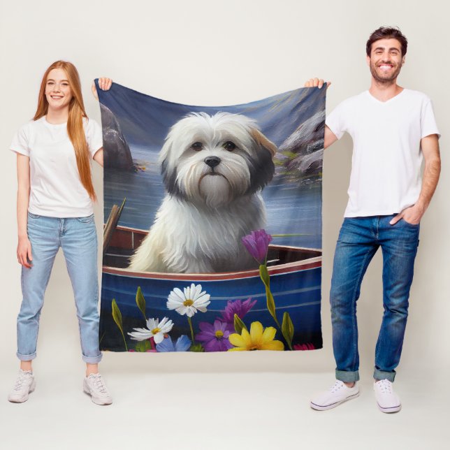 Havanese on a Paddle: A Scenic Adventure Fleece Blanket (In Situ)