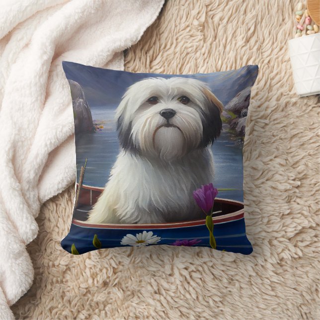 Havanese on a Paddle: A Scenic Adventure Throw Pillow (Blanket)