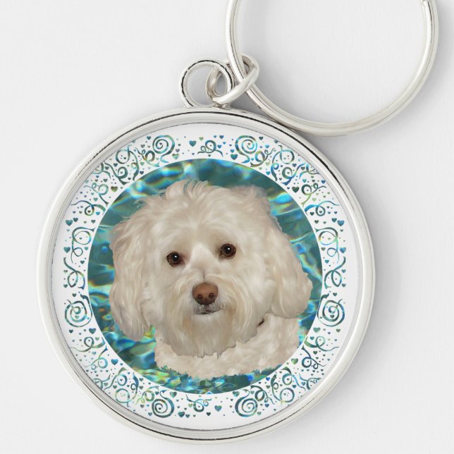 Havanese on Turquoise Water Keychain (Front)