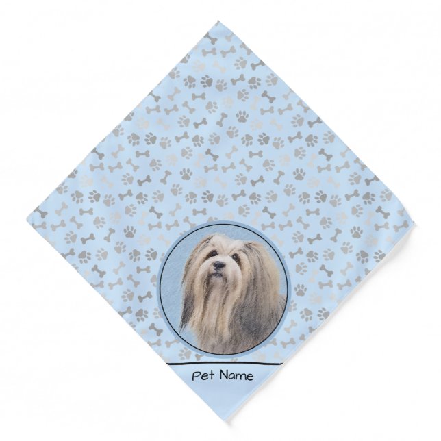 Havanese Painting Silver Cute Original Pet Dog Art Bandana (Front)
