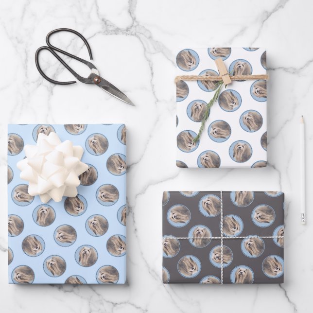 Havanese Painting Silver Cute Original Pet Dog Art Wrapping Paper Sheets (Front)