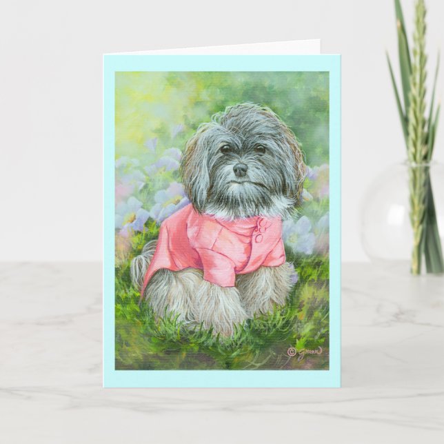 Havanese Pink Coat Art Portrait Card (Front)