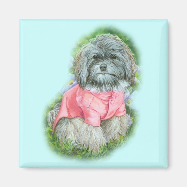 Havanese Pink Coat Art Portrait Magnet (Front)