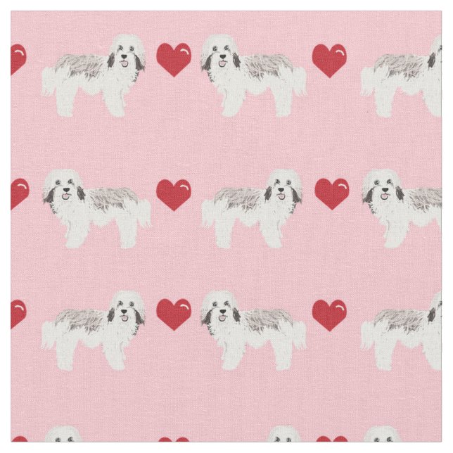 havanese pink hearts love dog fabric (Close Up)