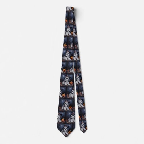 Havanese Pumpkins Halloween Scary Neck Tie