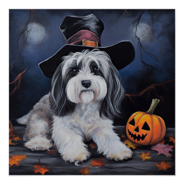 Havanese Pumpkins Halloween Scary Poster (Front)