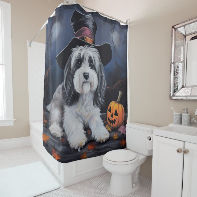 Havanese Pumpkins Halloween Scary Shower Curtain (In Situ)