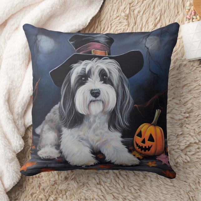 Havanese Pumpkins Halloween Scary Throw Pillow (Blanket)