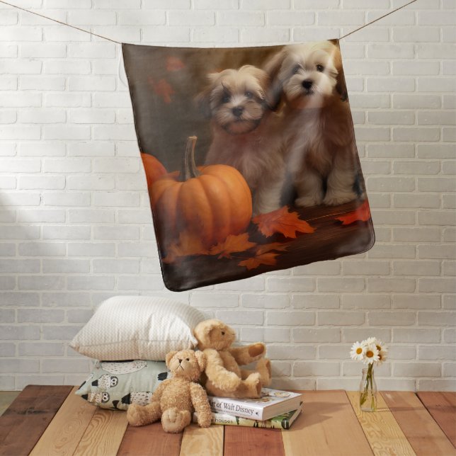 Havanese Puppy Autumn Delight Pumpkin Baby Blanket (In Situ)
