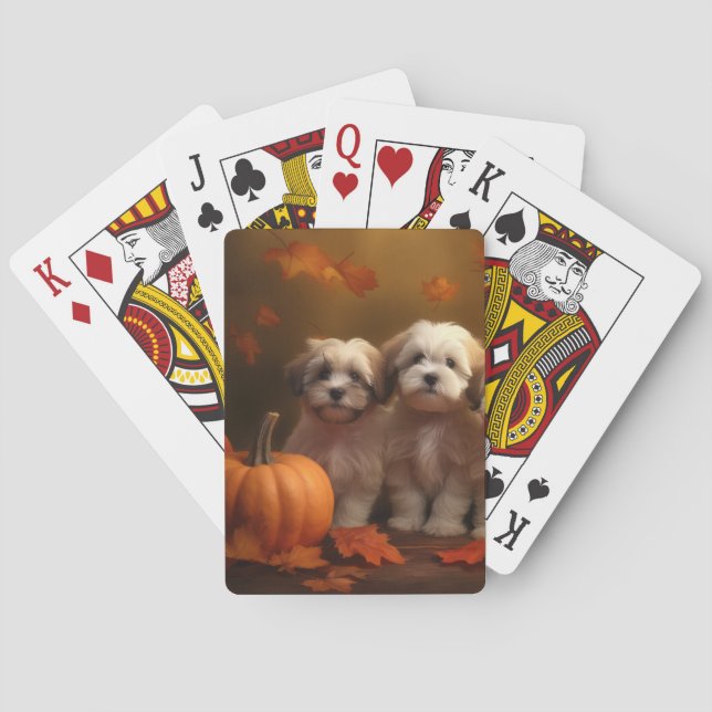 Havanese Puppy Autumn Delight Pumpkin Poker Cards (Back)