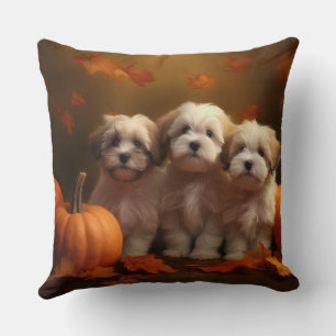 Havanese Puppy Autumn Delight Pumpkin Throw Pillow