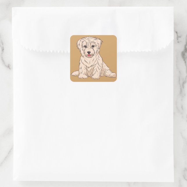 Havanese Puppy Cute Dog of Cuba Design Square Sticker (Bag)