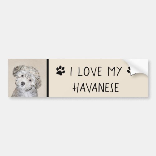Havanese Puppy Painting _ Cute Original Dog Art Bumper Sticker