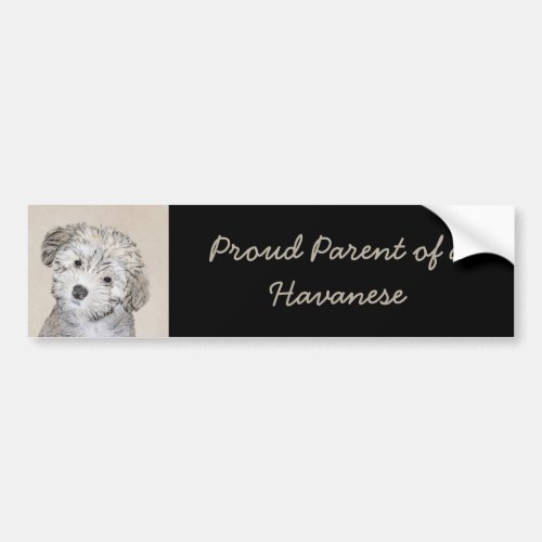 Havanese Puppy Painting _ Cute Original Dog Art Bumper Sticker