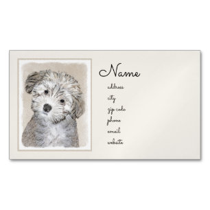 Havanese Puppy Painting - Cute Original Dog Art Business Card Magnet
