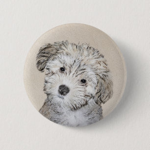 Havanese Puppy Painting - Cute Original Dog Art Button