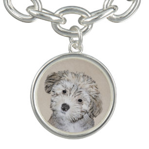 Havanese Puppy Painting - Cute Original Dog Art Charm Bracelet