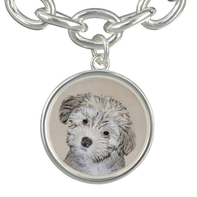 Havanese Puppy Painting - Cute Original Dog Art Charm Bracelet (Design)