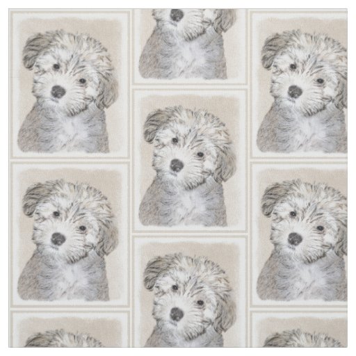 Havanese Puppy Painting - Cute Original Dog Art Fabric