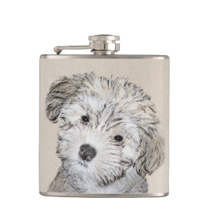 Havanese Puppy Painting - Cute Original Dog Art Flask