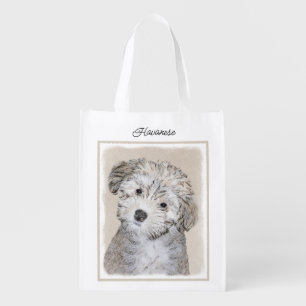 Havanese Puppy Painting - Cute Original Dog Art Grocery Bag
