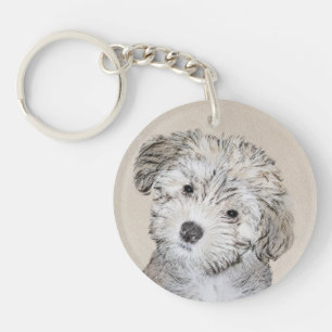 Havanese Puppy Painting - Cute Original Dog Art Keychain