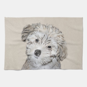 Havanese Puppy Painting - Cute Original Dog Art Kitchen Towel