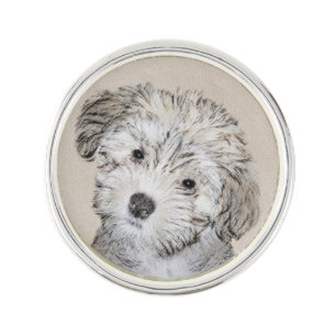Havanese Puppy Painting - Cute Original Dog Art Lapel Pin