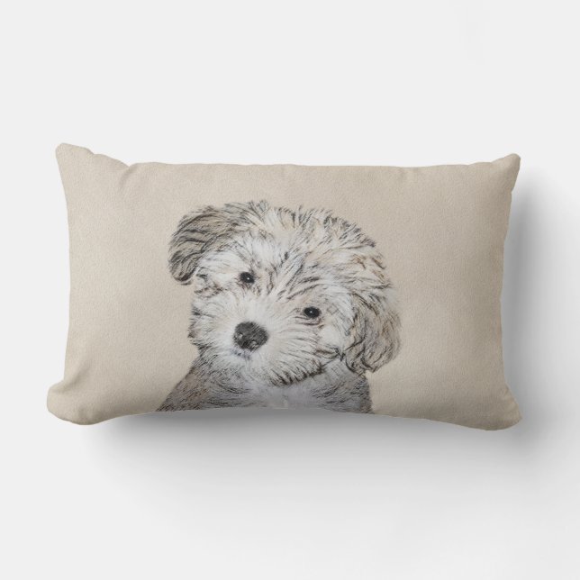 Havanese Puppy Painting - Cute Original Dog Art Lumbar Pillow (Front)