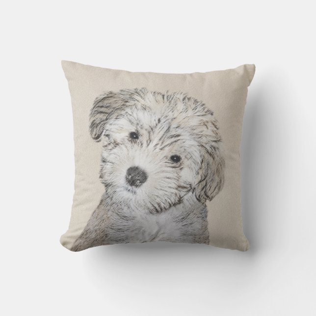 Havanese Puppy Painting - Cute Original Dog Art Outdoor Pillow (Front)