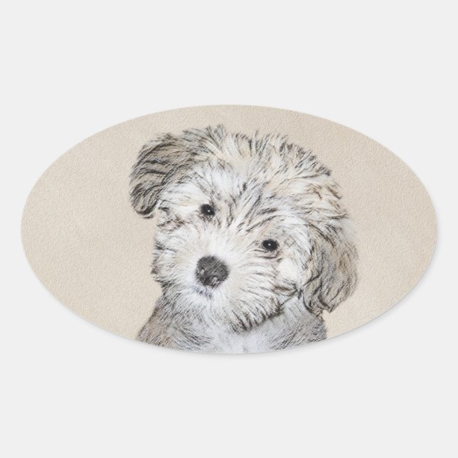 Havanese Puppy Painting - Cute Original Dog Art Oval Sticker (Front)