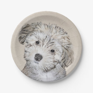 Havanese Puppy Painting - Cute Original Dog Art Paper Plates