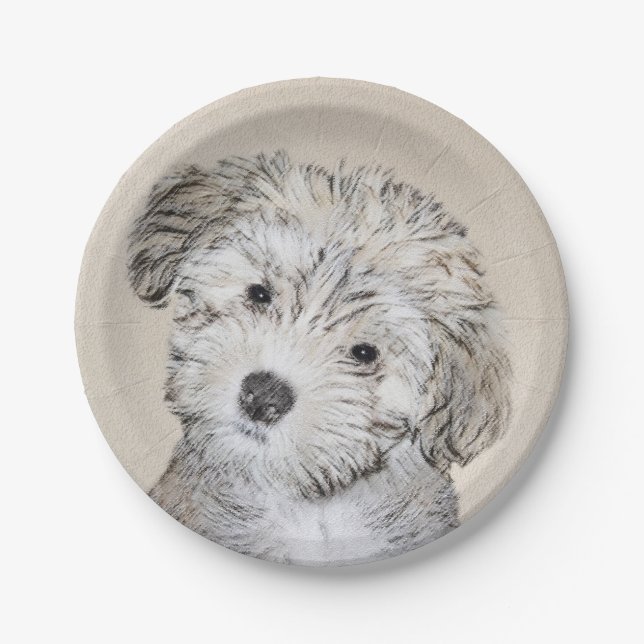 Havanese Puppy Painting - Cute Original Dog Art Paper Plates (Front)