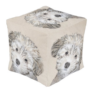 Havanese Puppy Painting - Cute Original Dog Art Pouf