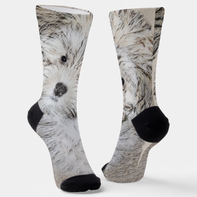 Havanese Puppy Painting - Cute Original Dog Art Socks (Angled)