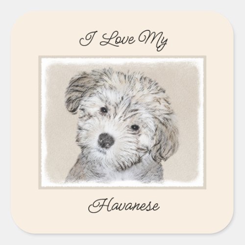 Havanese Puppy Painting _ Cute Original Dog Art Square Sticker