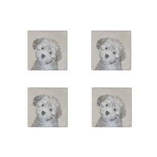 Havanese Puppy Painting - Cute Original Dog Art Stone Magnet
