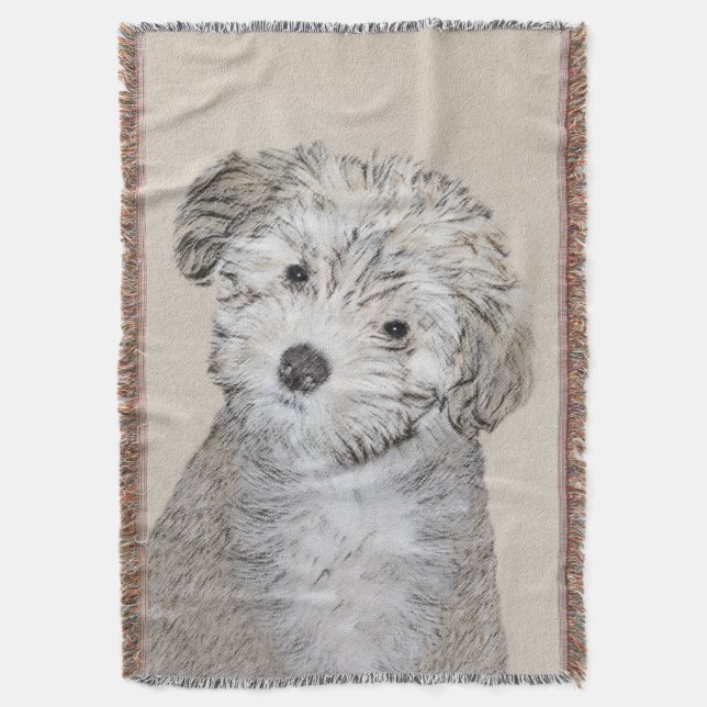 Havanese Puppy Painting - Cute Original Dog Art Throw Blanket (Front Vertical)