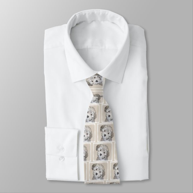 Havanese Puppy Painting - Cute Original Dog Art Tie (Tied)