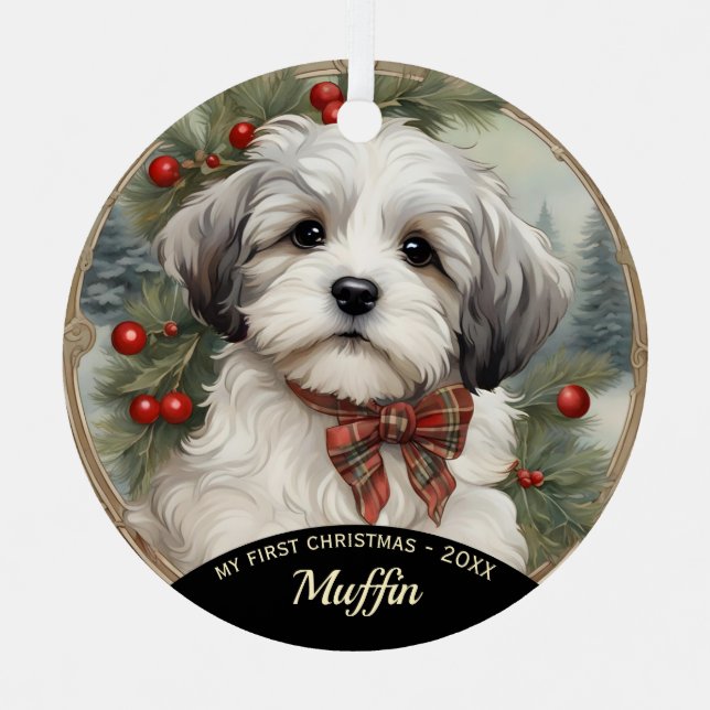 Havanese Puppy's First Christmas Ornament (Front)