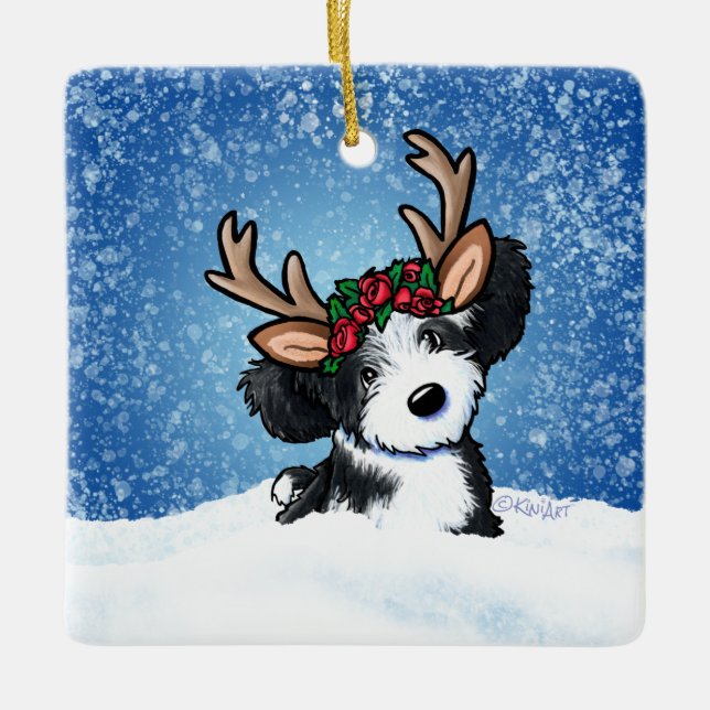 Havanese Reindeer Ceramic Ornament (Front)