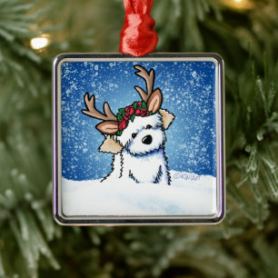 Havanese Reindeer Metal Ornament