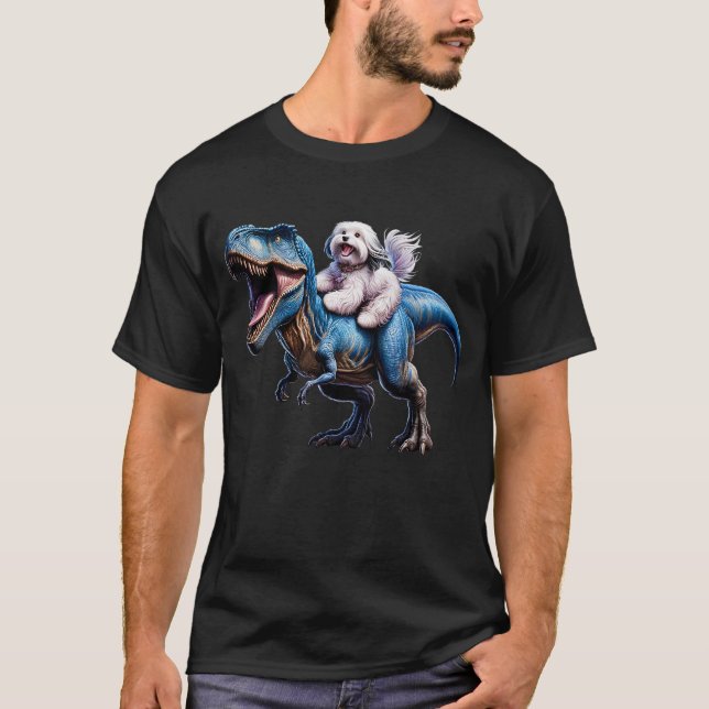 Havanese Riding Dinosaur Lover T-Shirt (Front)