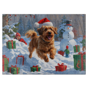 Havanese Running in Snow with Christmas Hat Cutting Board