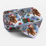 Havanese Running in Snow with Christmas Hat Neck Tie