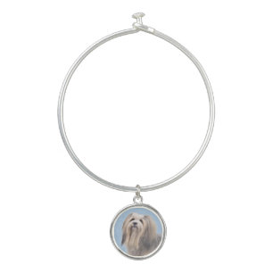 Havanese (Silver) Painting - Cute Original Dog Art Bangle Bracelet