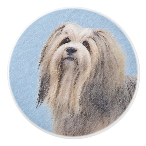 Havanese Silver Painting _ Cute Original Dog Art Ceramic Knob